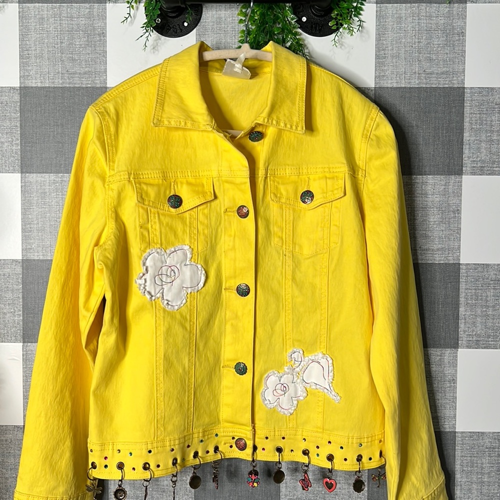 VTG Diane Gilman Embroidered Coin Yellow Jean Jacket